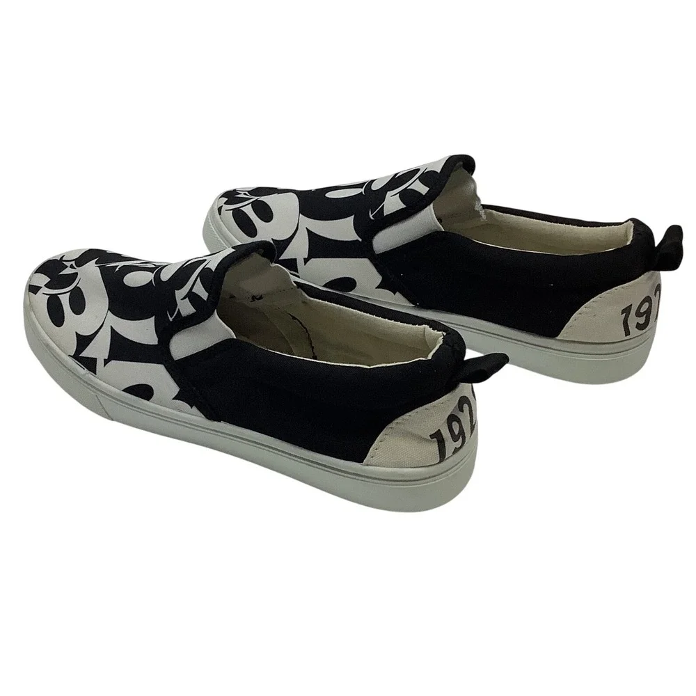 Disney Mickey Mouse Slip On Sneakers Black White Graphic Canvas Shoes Mens 8.5